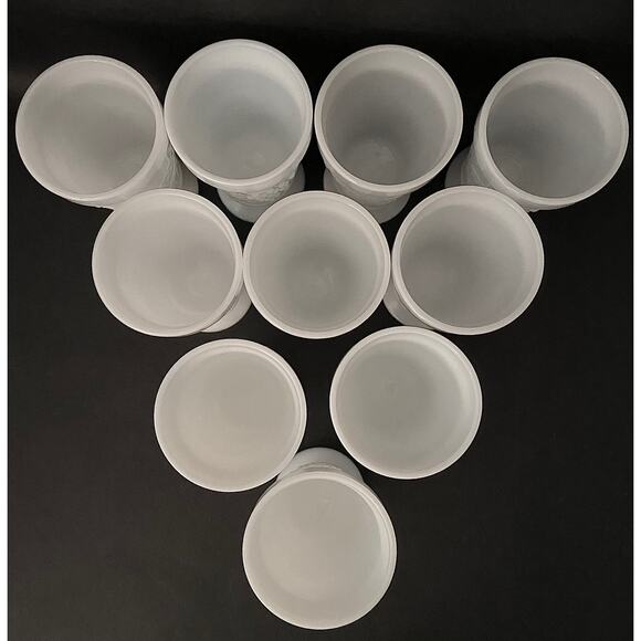 Set of 10 Footed Iced Tea Goblets - White Milk Glass Tumblers Embossed Grapes - Picture 4 of 10
